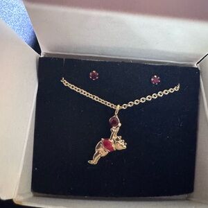 Vintage 1990s Disney Winnie the Pooh Necklace & Earring Set - July Birthstone